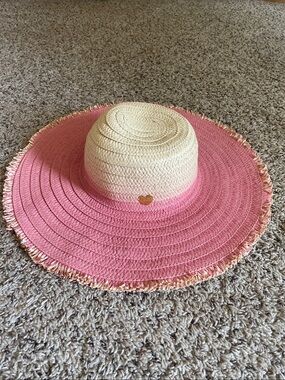 Two-Tone Pink and Natural Straw Sun Hat